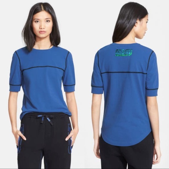 Marc by Marc Jacobs Logo Tee Blue Medium Exposed Seam Cotton NWT